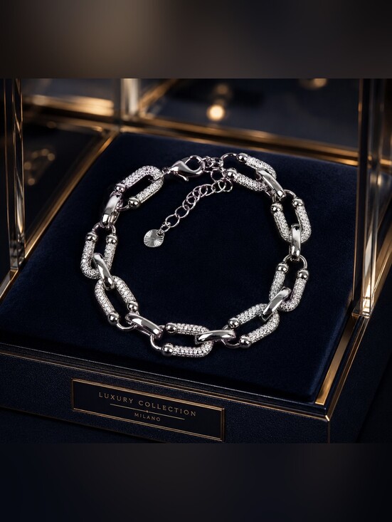 Anthropologie Jewelry - Silver Pavé Link Bracelet Set - Elegant Women’s Jewelry